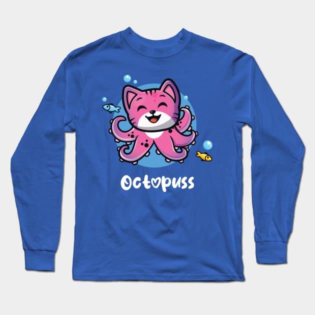 Octopuss funny octopus cat (on dark colors) Long Sleeve T-Shirt by Messy Nessie